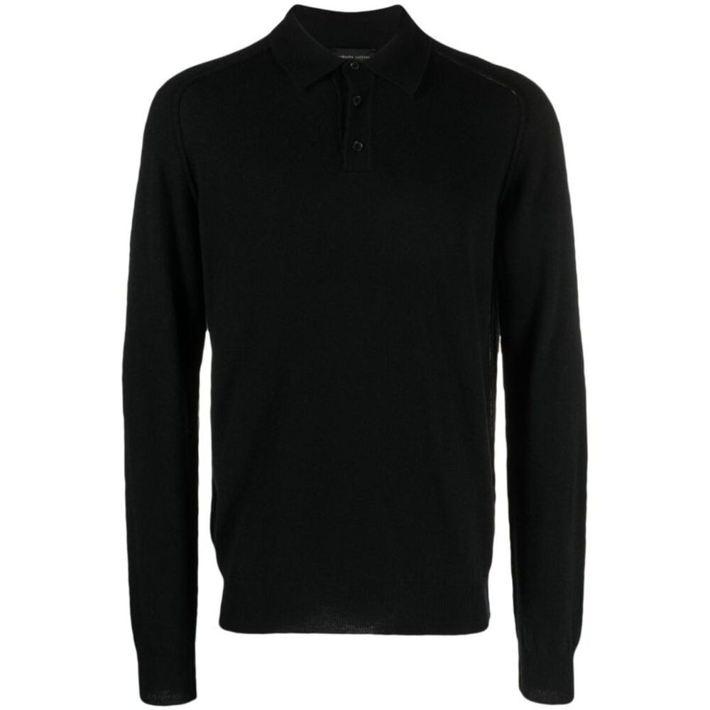 Roberto Collina Men Black Wool And Cashmere Polo Shirt
